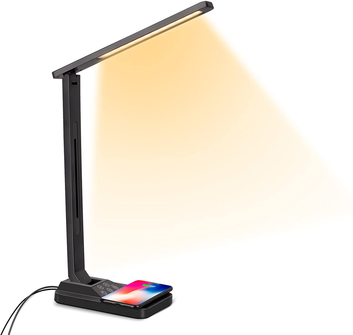 LED Desk Lamp, Colorsmoon 2 in 1 Dimmable Office Table Lamp with 35 Light Settings, Built-in Wireless Charger & USB Charging Port, Multifunctional, Perfect for Home Office/Living Use/Study/Read